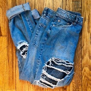 H&M Distressed Fishnet Light Wash Jeans